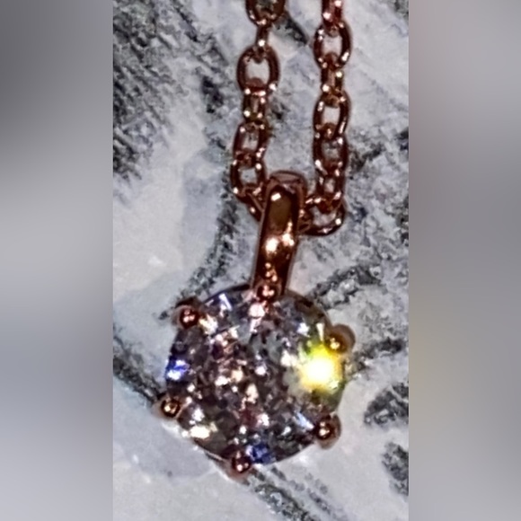 NWOT Simulated Diamond Solitaire Pendant- 18” Necklace-14 Karat Rose Gold Plated - Picture 2 of 16